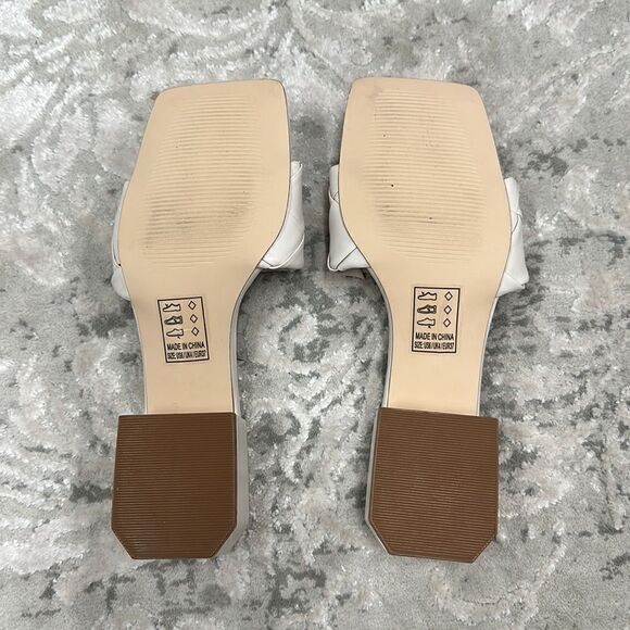 Qupid size 6 cream colored Woven Strap Slide Heeled Sandals EUC No box - Picture 7 of 9